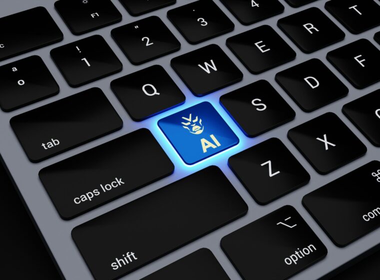 a computer keyboard with a blue light on it